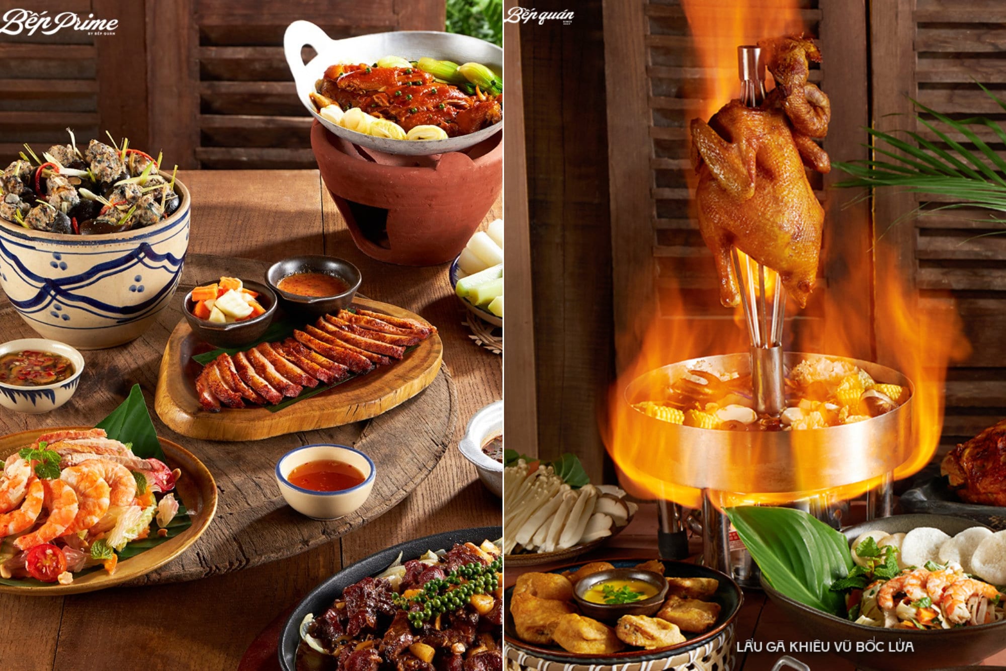 Menu món ăn tại Bếp Quán là sự kết hợp của các món ăn gia đình truyền thống Việt Nam cùng sự sáng tạo trong nguyên liệu độc đáo